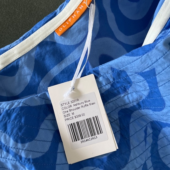 NWT Oliphant Blue Cotton Ashbury One Shoulder Ruffle midi dress M - Picture 7 of 14